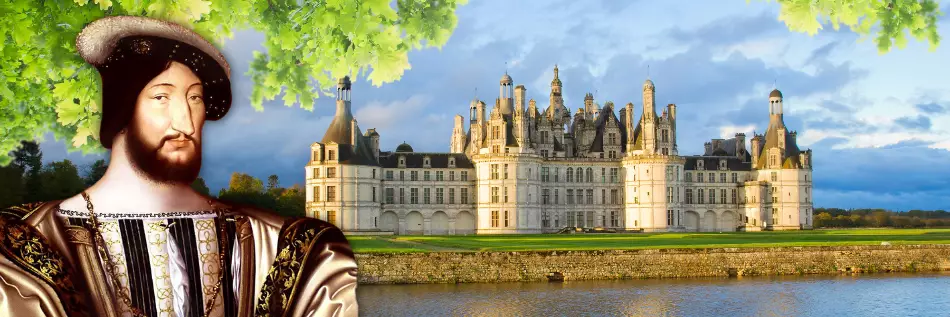 Portrait de Fran&ccedil;ois Ier et le ch&acirc;teau de Chambord en arri&egrave;re-plan