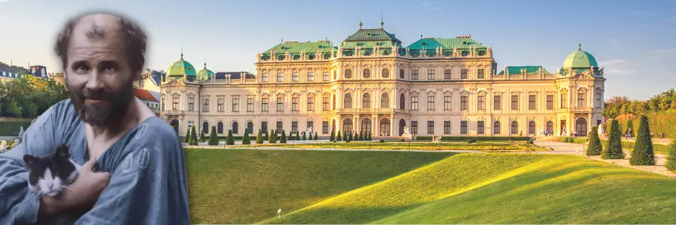 Portrait de Gustave Klimt et une photo du Palais du Belv&eacute;d&egrave;re