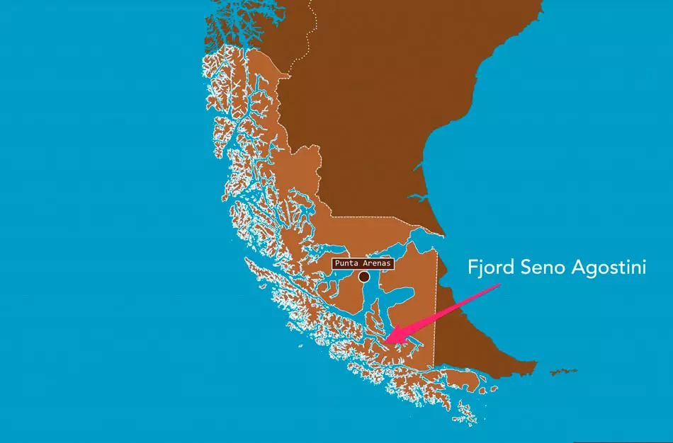 L'emplacement du fjord Agostini sur une carte