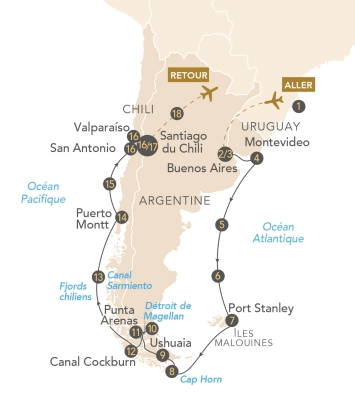Itinéraire Croisière en Patagonie en 2025