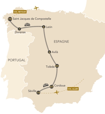 Itinéraire Trésors d'Espagne en train à bord de l'Al Andalus : de Séville à Saint-Jacques de Compostelle