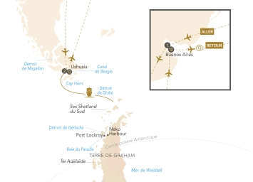 Itinéraire À la conquête des terres polaires d'Antarctique